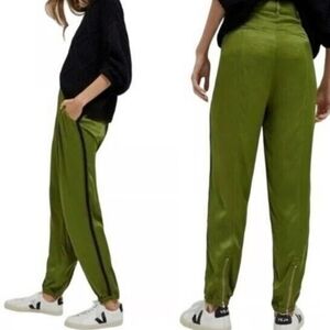 Anthropologie Diandra/ Deandra High Waist Green Satin Silk Trousers Joggers